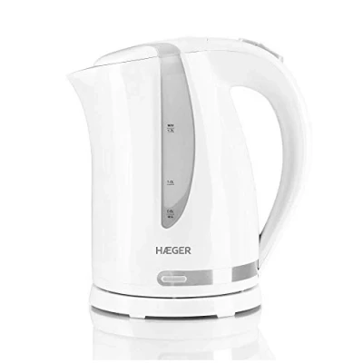 Imagen de HAEGER WHITENESS Hervidor electrico 1,7 Litros, 2200 W, base giratoria de 360º, resistencia oculta en INOX, protección contra ebullición seco, apagado automático