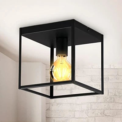 Imagen de B.K.Licht I 1 lámpara de techo tipo jaula casquillo E27 metal negro mate