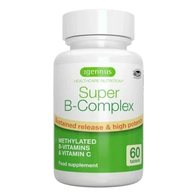 Imagen de Vitamina B Complex Complejo con Vitaminas B6, B1, B2, B3, B5, B7 y B12 Metiladas de Alta Absorción C Folato, 60 Comprimidos Veganos, Igennus