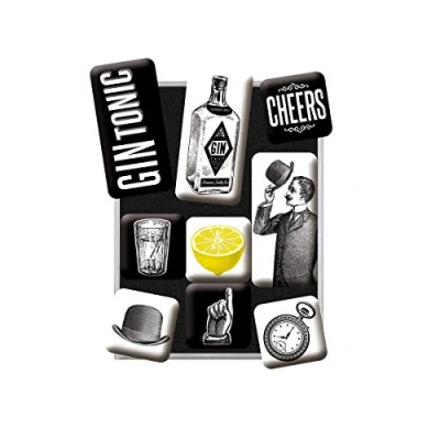 Imagen de Nostalgic Art, Juego de Imanes Retro, Gin &amp; Tonic Idea Regalo como Accesorio Bar, Decoración para la Nevera, Diseño Vintage, 9 Unidades