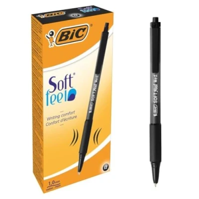 Imagen de Bic Soft Feel Clic Grip Bolígrafo de bola retráctil negro (trazo 1 mm, 12 unidades)