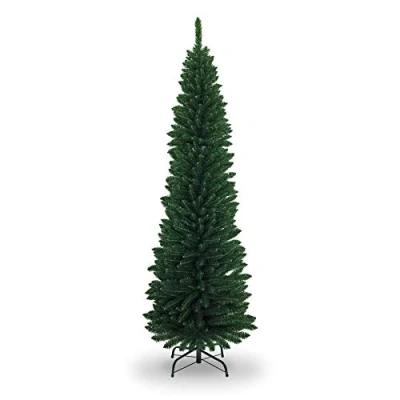 Imagen de SHATCHI Árbol de Navidad Artificial Flocado Delgado 4 pies a 8 pies, decoración del hogar con Puntas Puntiagudas y Soporte Metal, Verde, 7