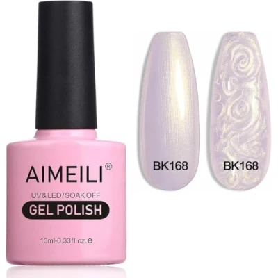 Imagen de AIMEILI Gel de concha perla Esmalte uñas Brillo dibujo sirena Semipermanente Soak Off UV LED Polish Lila (168) 10ml