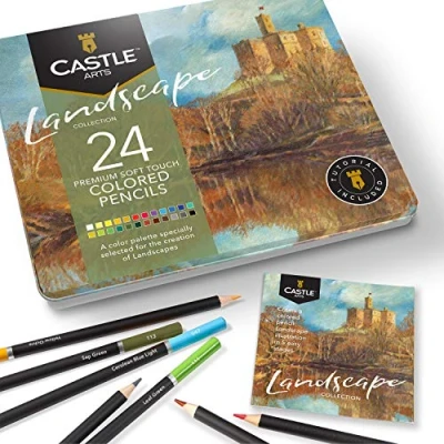 Imagen de Castle Arts Set temático de 24 lápices colores perfectos para &quot;Paisajes&quot;. Con núcleos suaves y de, un rendimiento superior mezcla estratificación que logra excelentes resultados