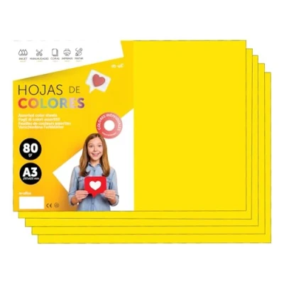 Imagen de Folios De Colores A3 80g Para Impresoras y Manualidades, Papel Surtido Niños, Paquete Tarjetas, Escuela Proyectos Creativos · m office (500h, Amarillo Fuerte)