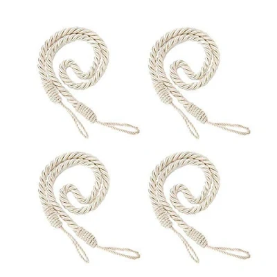 Imagen de Abrazaderas Cortinas 4 Piezas Atado a Mano Cuerda del cordón Trenzado de Punto Beige Cortina Clip Hebilla para Decorativa Accesorios Hogar