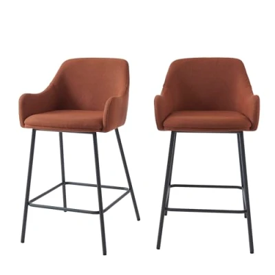 Imagen de BAÏTA Juego de 2 taburetes Bar Nils Tela Terracota y Patas Metal, Color Negro