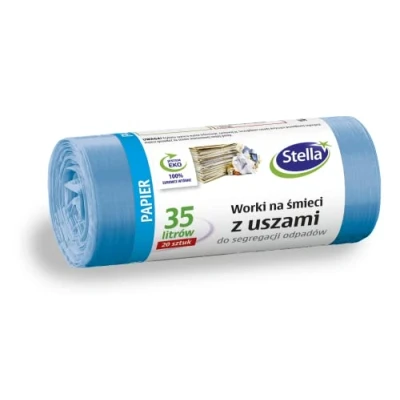 Imagen de Stella 032211 Bolsas de basura con asas para separar los residuos papel reciclado, 35 l, 20 unidades, la oficina doméstica, color azul