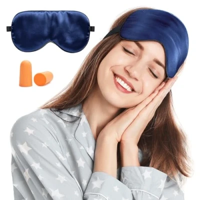 Imagen de Viedouce Antifaz Dormir, Avion Mascara Adultos Seda Ojos Niños Hombre Mujer Ergonomico 100% Anti Luz Natural Máscara de Sueño Noche Correa, Azul