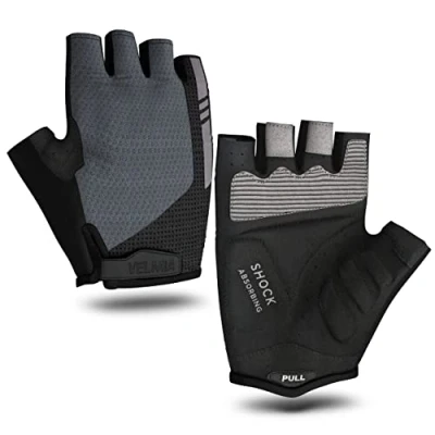Imagen de VELMIA guantes de ciclismo verano I con ayuda extracción, impresión agarre y reflector seguridad, para mujer hombre, accesorios bicicleta MTB (XL, negro gris)