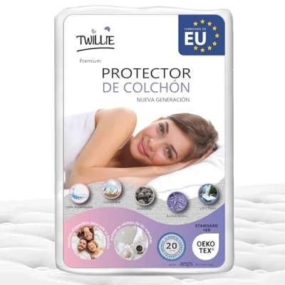 Imagen de Twillie Protector de Colchón 120 x 200 cm Impermeable Hecho en Europa Oeko Tex® Aegis® Transpirable Hipoalergénico, Anti Bacteriano, Acaros Cubre 100% Polialgodón