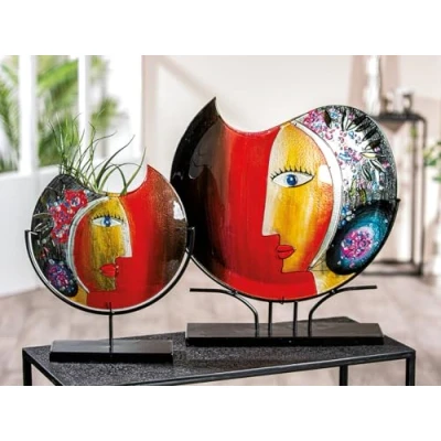 Imagen de GILDE GLAS art jarrón Decorativo para el Rostro, de Cristal Pintado a Mano con Soporte Metal, decoración salón, Altura 38 cm, Multicolor