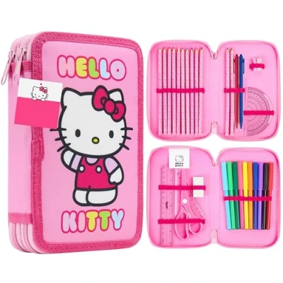 Imagen de Hello Kitty Sanrio Estuche Escolar Niña Material Estuches Bonitos Aesthetic Kuromi Cinnamoroll Set Colorear Lápices de Colores Bolígrafos (Multi Kitty)