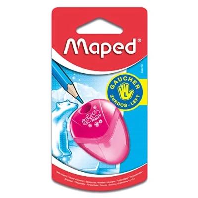 Imagen de Maped Material Escolar Acero inoxidable Sacapuntas con Depósito igloo Especial para Zurdos Tiene 1 Orificio Afilar Tamaño Compacto 3 Diseños Diferentes