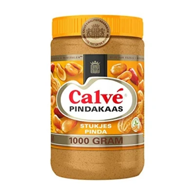 Imagen de Mantequilla de cacahuete Calvé pindakaas con pedazos Holanda tarro 35,2 onzas (1000 gramos)