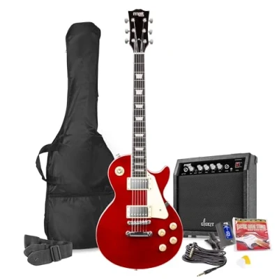 Imagen de Max GigKit de Guitarra Eléctrica Estilo LP para principiantes o profesionales. diseño con pastillas Humbucker, afinador digital, funda guitarra, correa, cuerdas repuesto, púas. Rojo