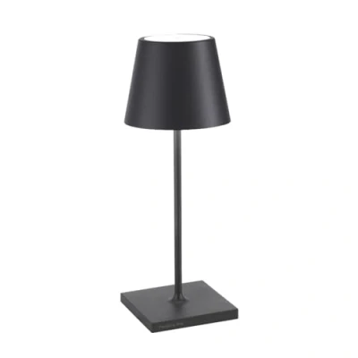 Imagen de Zafferano, Lámpara Poldina Pro Mini, de Mesa Recargable e Inalámbrica con Control Táctil, También Adecuada como Exterior, Atenuador, 2200 3000 K, Altura 30 cm, Color Gris Oscuro