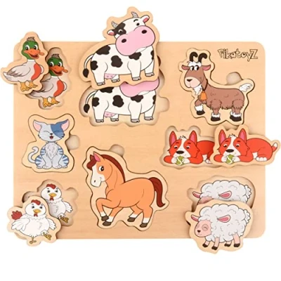Imagen de Pikatoyz Juguetes niños 1 año, 2 3 años. Juegos educativos Compuesto por Rompecabezas de Animales Granja. Montessori Puzzle Bebe Infantiles Madera para y niñas