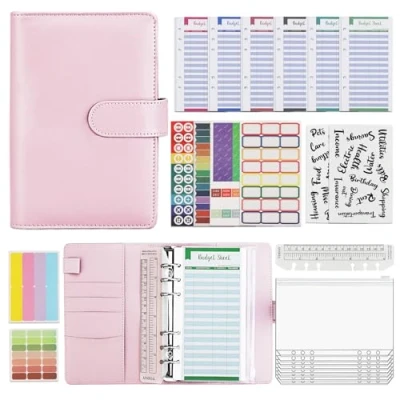 Imagen de Libreta de Ahorro A6 y Planificador Presupuesto Organizador Dinero con Método Sobres, Carpeta Fundas, Kit Inicial para Ahorrar Exitosamente Controlar Finanzas (Rosa)