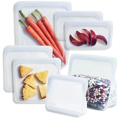 Imagen de Stasher Bolsa de almacenamiento, reutilizable, silicona platino grado alimenticio, reduce el plástico un solo uso, respetuosa con medio ambiente, no tóxica, transparente, 7 unidades