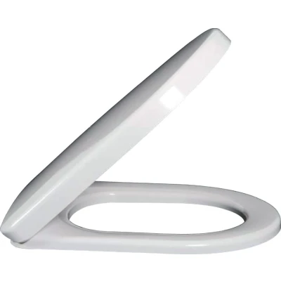 Imagen de Villeroy &amp; Boch Subway, asiento de inodoro Tapa WC blanco brillante Duroplast resistente Aro con bisagras acero inoxidable Diseño en forma D Recambio original
