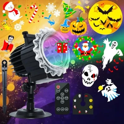 Imagen de MOSSNDAR Proyector Navidad Exterior, 96 Patrones Luces Navidad, Impermeable Lámpara de Proyección con Control Remoto y Temporizador para Festivos Fiesta Halloween Decoracion Regalo