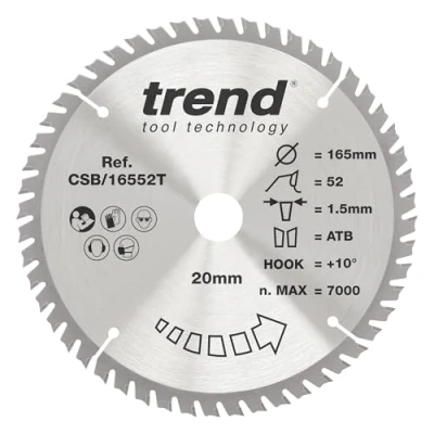 Imagen de Trend CraftPro Hoja sierra circular para corte fino, 165 mm de diámetro x 52 dientes 20 interior, punta carburo tungsteno, CSB/16552T