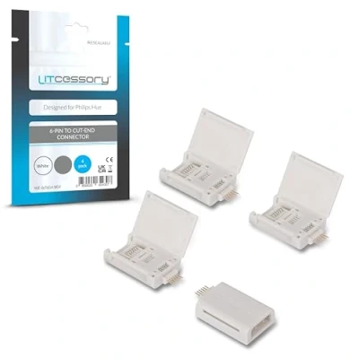 Imagen de Litcessory Conector de 6 PINES a Extremo Cortado para Philips Hue Lightstrip Plus (4 Unidades, Blanco MICRO V4)