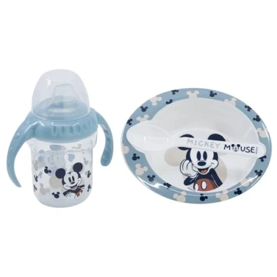 Imagen de SET 3PCS (VASO ENTRENAMIENTO 250 ML, PLATO Y CUCHARA) MICKEY MOUSE FULL OF SMILES