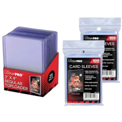 Imagen de 25 Regular Clear Toploader 3&quot; x 4&quot; + 200 Ultra Pro Soft Sleeves Heartforcards Versandschutz