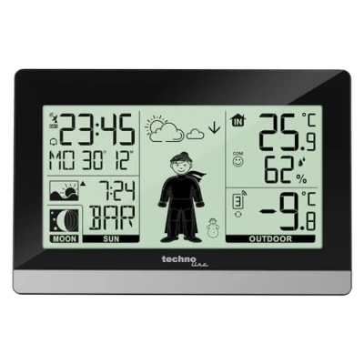 Imagen de Technoline WS9612 en blanco, con temperatura interior y exterior, pronóstico meteorológico, reloj inalámbrico
