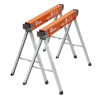 Imagen de BORA Caballos de sierra Workhorse PM 3350T Paquete 2 patas plegables resistentes, caballo metal con soporte x 4 pulgadas, profesional para carpintería,