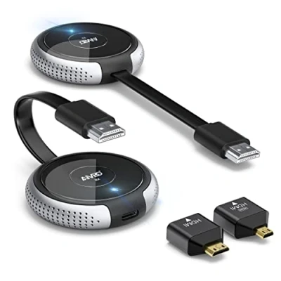 Imagen de Transmisor y Receptor HDMI Inalámbrico, AIMIBO Kit de Espejo Inalámbrico 5G,Receptor Streaming Audio Video Ultra HD,Cast Desde Ordenador Portátil/PC/Cámara/DVD a HDTV/Proyector/Monitor