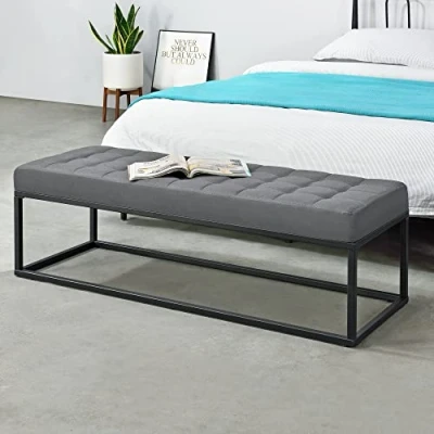Imagen de pro.tec Banco Tapizado Acolchado Taburete Pie de Cama Banqueta Pasillo Salón Dormitorio Tela/Metal/Espuma Fría 120 x 40 38 cm Gris