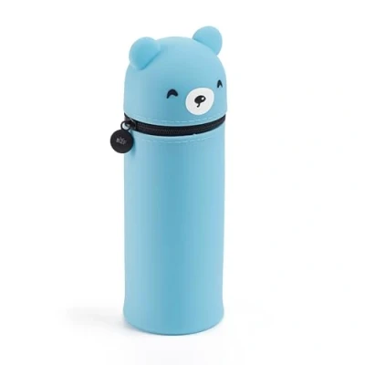 Imagen de Back2Fun Portatodo Cubilete Oso, Estuche Escolar un Compartimento, Extensible, de Silicona Textura Suave, Cierre Cremallera, Color Azul Cielo