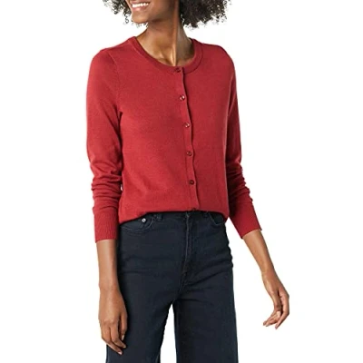 Imagen de Amazon Essentials Jersey Cárdigan de Cuello a La Caja Ligero (Disponible en Tallas Grandes) Mujer, Rojo Oscuro, XS