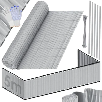 Imagen de KESSER® Estera de Privacidad PVC Valla Protectora balcón Resistente a la Intemperie 90 x 500 cm Lamas reforzadas Revestimiento del Incluye Abrazaderas y Cubierta Gris Claro