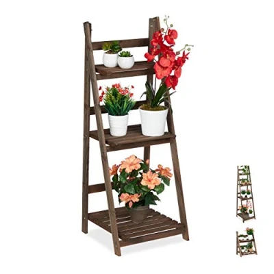 Imagen de Relaxdays Estantería Plantas de 3 Niveles, Madera, Marrón Oscuro, 108 x 41 40 cm