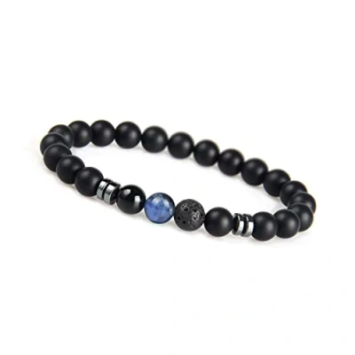 Imagen de GD GOOD.designs EST. 2015 pulsera de cuentas chakra piedra natural ónix, bolas con jaspe para Hombre, Azul, 16 centimetros