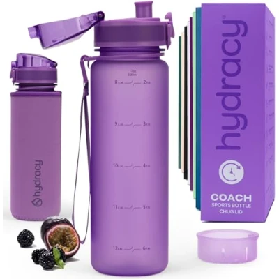 Imagen de Hydracy Botella de Agua con Marcador Tiempo 500 mL Deportiva sin BPA Gimnasio Antifugas Funda Antitranspirante e Colador Infusión