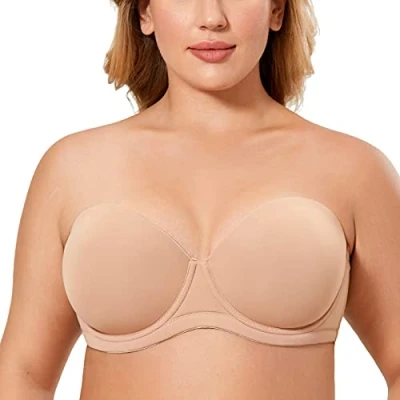 Imagen de DELIMIRA Sujetador sin Tirantes con Aros Tallas Grandes Invisible Multiposicion para Mujer Natural 120C