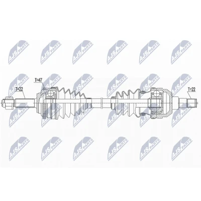 Imagen de NTY NPW DW 045 Árbol de transmisión Eje delantero, derecha 876 Caja cambios manual