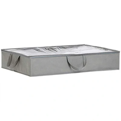 Imagen de Amazon Basics Cremallera Bolsa de tela almacenamiento bajo la cama para ropa, 2 unidades, Claro