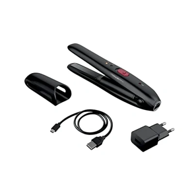 Imagen de Rowenta SF1313 For Elite Nomad Plancha para el pelo versátil, inalámbrica, ultra compacta, ligera, con capucha resistente al calor, color negro, 1.0 unidades