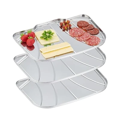 Imagen de Relaxdays Bandejas para Servir, Set de 3, Acero Inoxidable, Plato Quesos, Embutidos, Apto Lavavajillas, Plateado, 1,5 x 39 27,5 cm