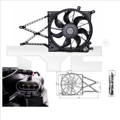 Imagen de TYC 825 0011 Ventilador de radiador 385 260 con bastidor (armazón), resistencia carga OPEL: Zafira A, Astra G CC, Berlina