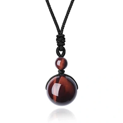 Imagen de COAI Collar Ajustable con Colgante Cuenta Redonda de Ojo Tigre Rojo para Hombres y Mujeres