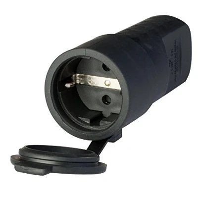 Imagen de POLY POOL PP0465X Enchufe Estándar Alemán Schuko 16A 2P+T eléctrico 250 V para la Casa y el Trabajo Made in Italy Negro de Goma Ergonómica