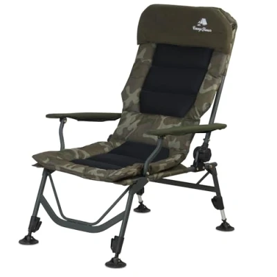 Imagen de CampFeuer Silla de Pesca Plegable Camuflaje Verde Camping Regulable en Altura para Carpa Viaje, Camping, Acampada, Reclinable