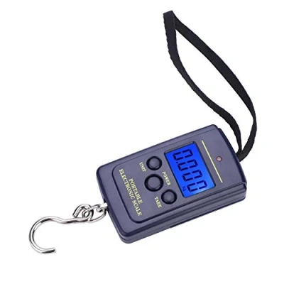 Imagen de Básculas de pesca colgantes digitales, balanza electrónica mano con pantalla LCD, 40 kg herramienta gancho Equipaje (baterías excluidas)bilancia a gancio 10